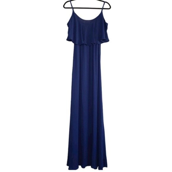Womens Navy Blue Cold Shoulder Maxi Dress With Ruffle Detail Spaghetti Straps & - Picture 7 of 9